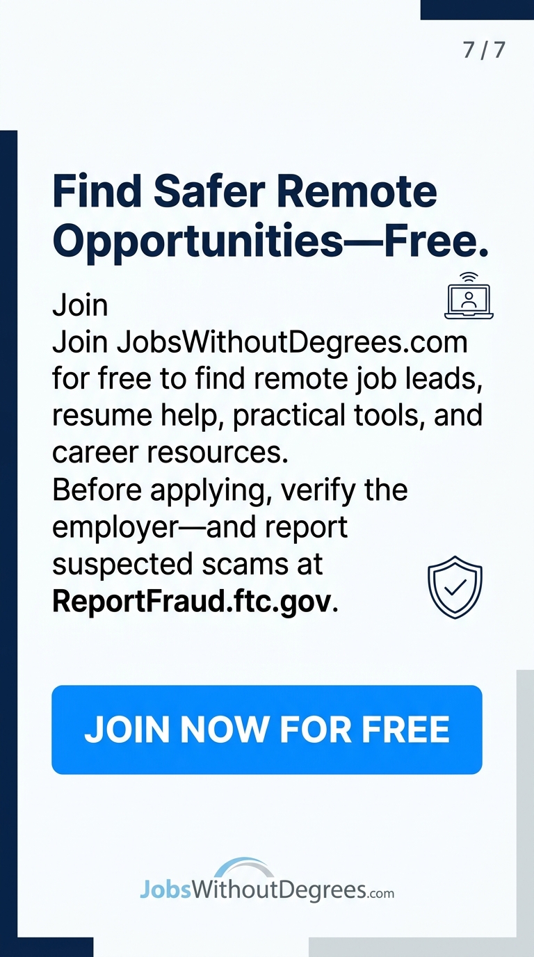 Find Safer Remote Opportunities—Free - JobsWithoutDegrees career guide slide 7