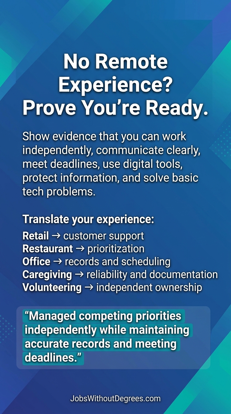 No Remote Experience? Prove You’re Ready. - JobsWithoutDegrees career guide slide 1