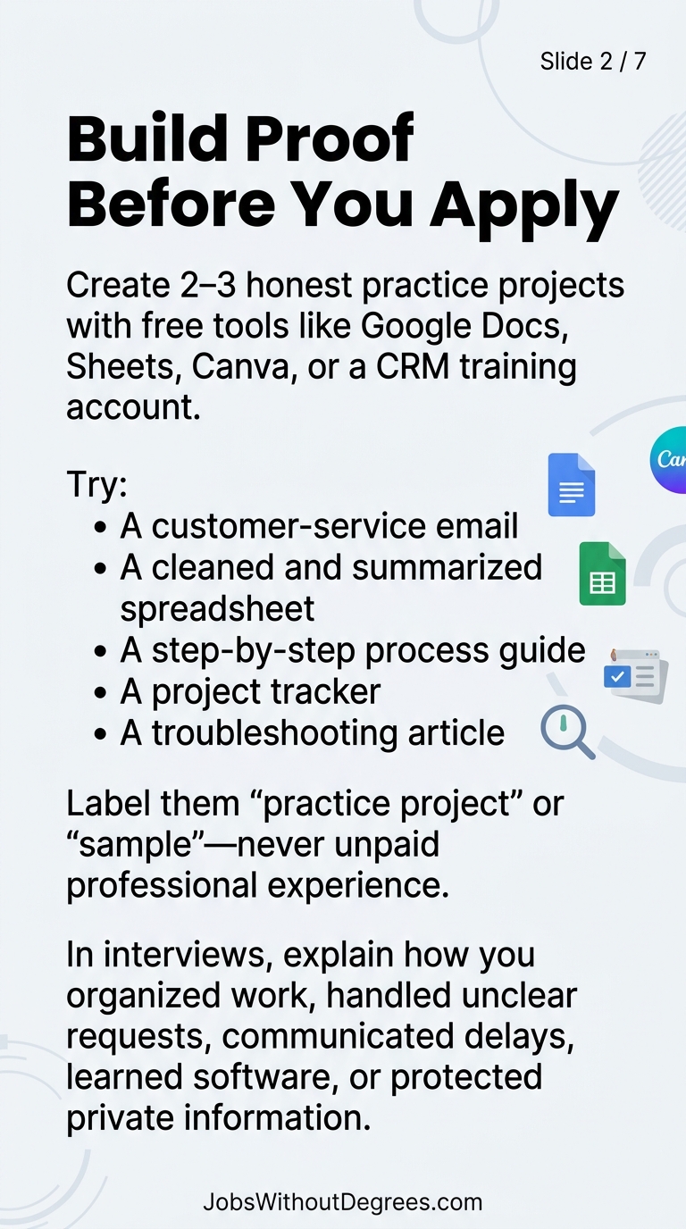 Build Proof Before You Apply - JobsWithoutDegrees career guide slide 2