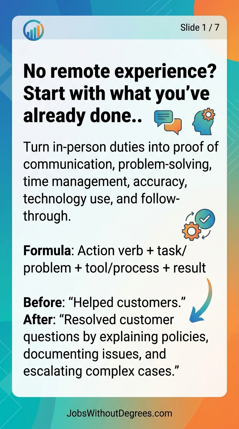 No remote experience? Start with what you’ve already done. - JobsWithoutDegrees career guide slide 1